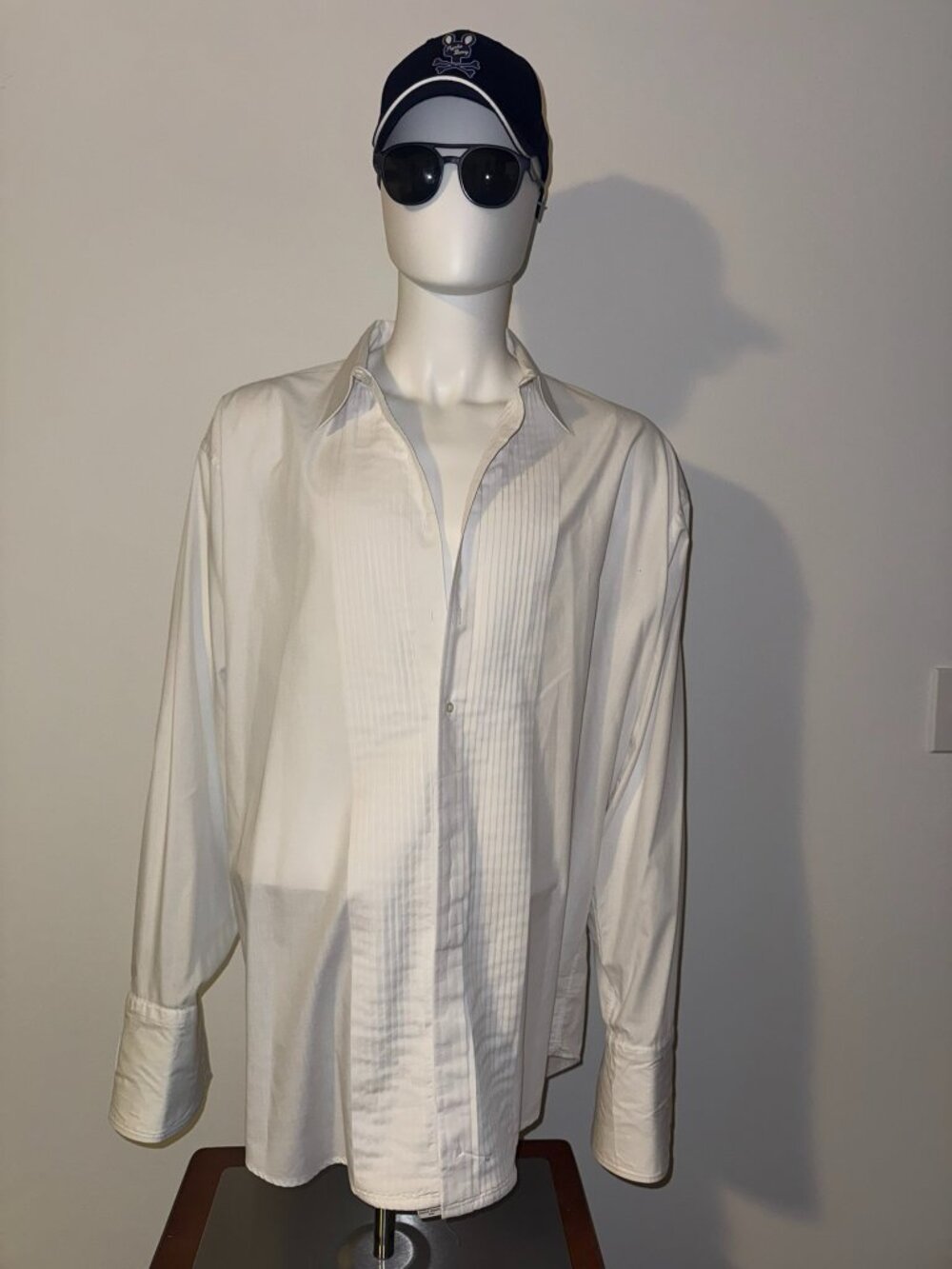 Adolfo White Tuxedo Dress Shirt Men's Classic Collar French Double Cuff Formal